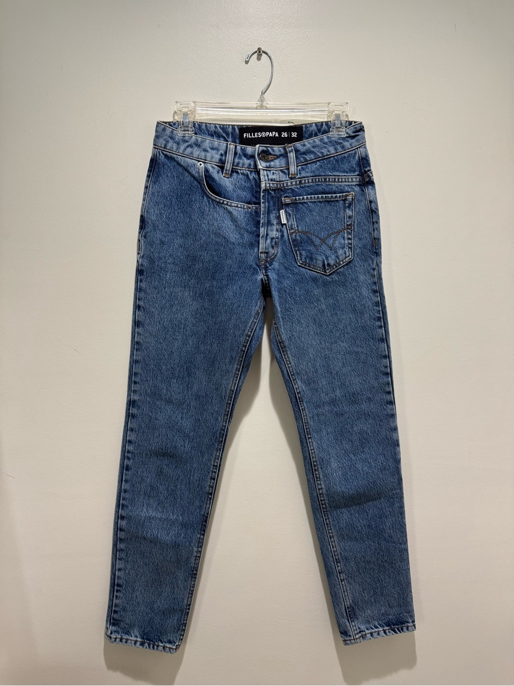 Filles A Papa Jeans Size 26 Deconstructed Asymmetrical Pocket Straight Leg Denim